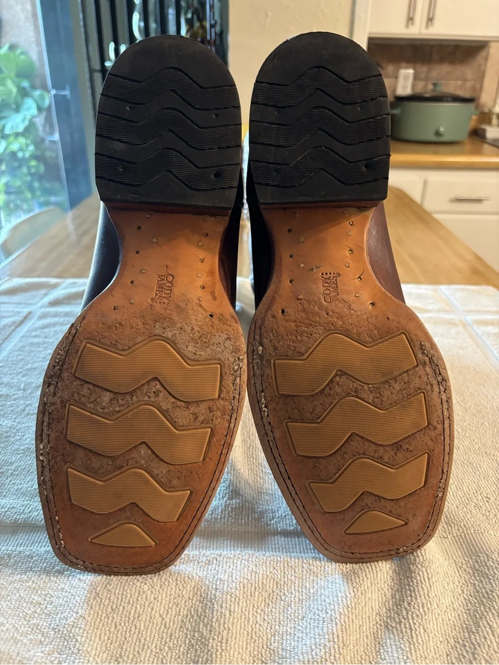 Men's Brown Cody James Leather Pull-On Western Boots with Dual Hand Holes